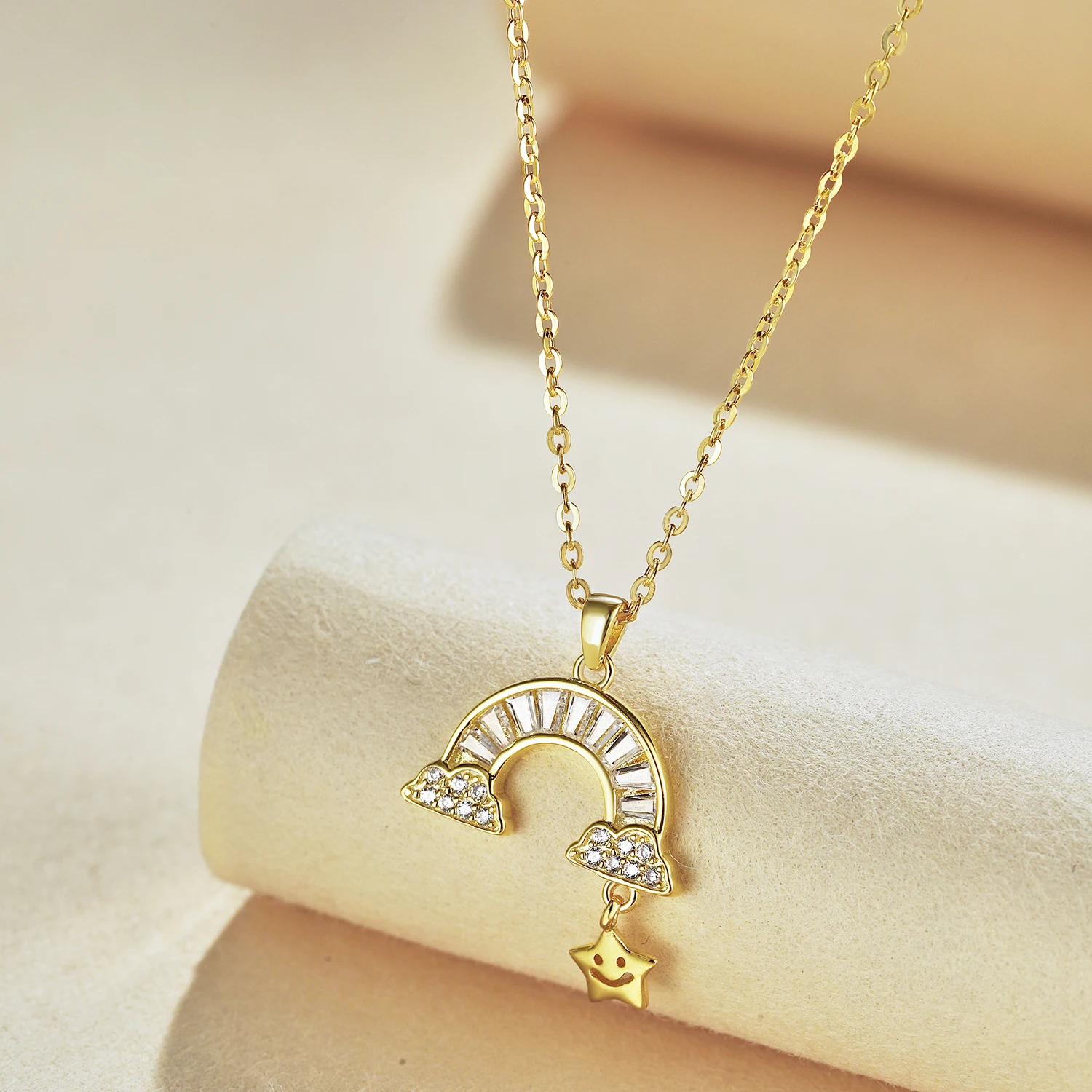 KAKODIY Exquisite star semicircular pendant sterling silver necklace women's jewelry custom engraving 18K gold plated necklace detail 4