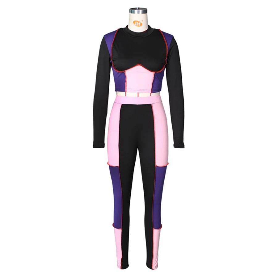 Hot New Products Color Block Crop Wholesale Womens Sweat Suits 2021