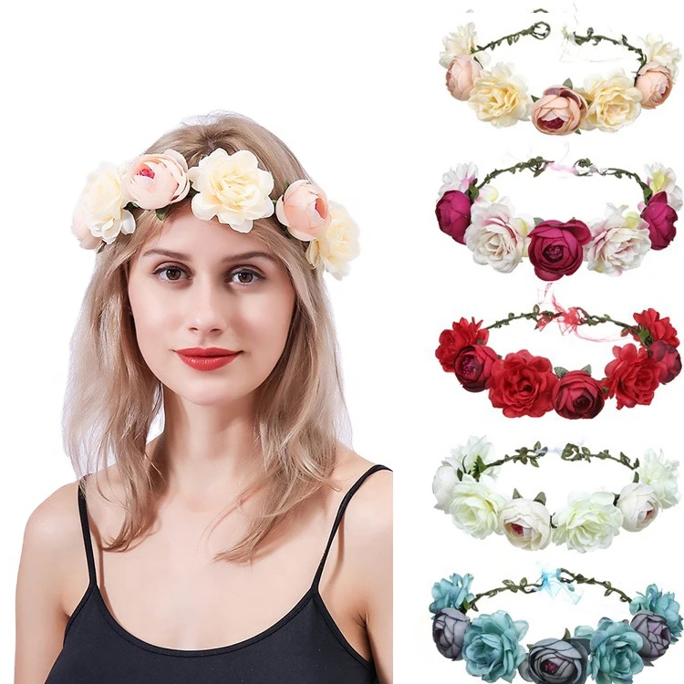 Bohemian Bridal Hair Wreath Flower Headbands Big Flower Headband Crown ...