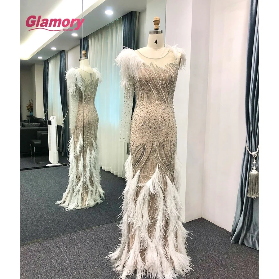 One Shoulder Tirkish Evening Champagne Muslim Prom Dress With Beaded Feather Ball Gown Dresses One Shoulder Tirkish Evening Champagne Muslim Prom Dress With Beaded Feather Ball Gown Dresses