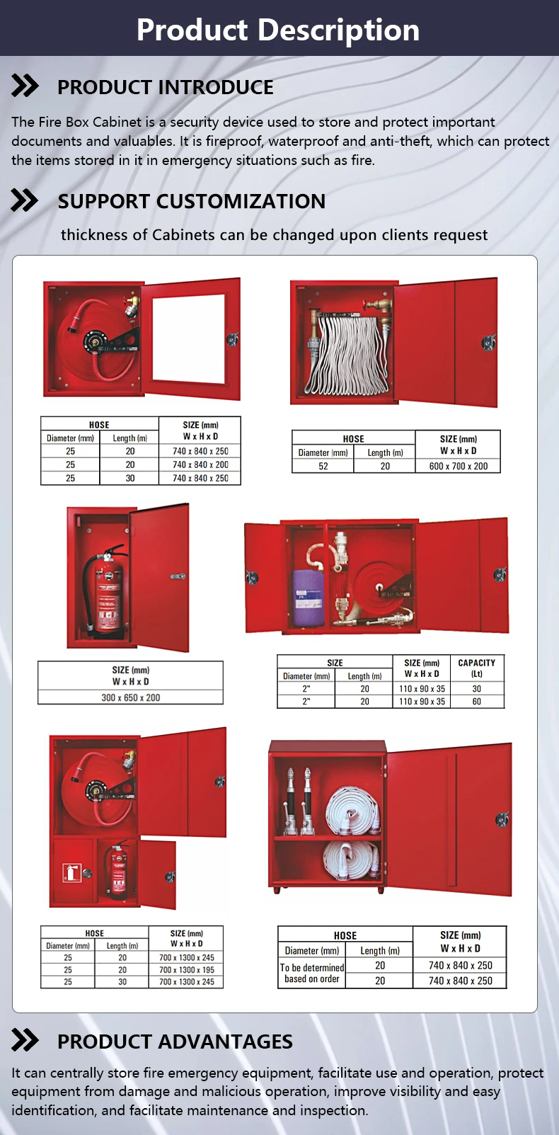 Red Metal Fire Hose Cabinet Box with 20m Fire Hose Firefighting ...