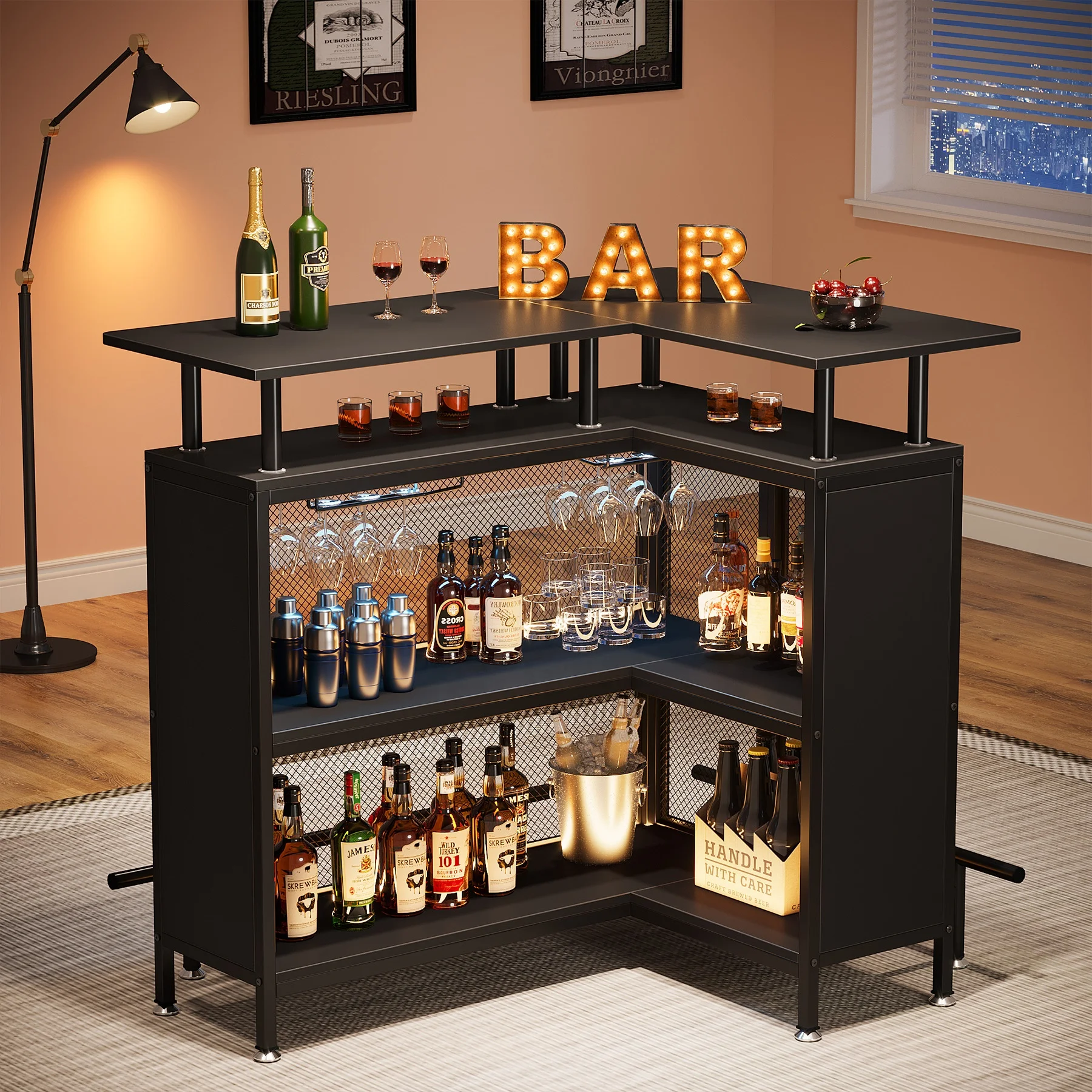 Black Leather portable mini bar with lock and accessories/tools 13x12x6