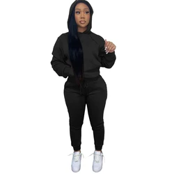 New Arrival 2021 Autumn Winter Casual Sports Solid Color Hoodie two piece outfits set Women Clothing Two Piece Pants Set