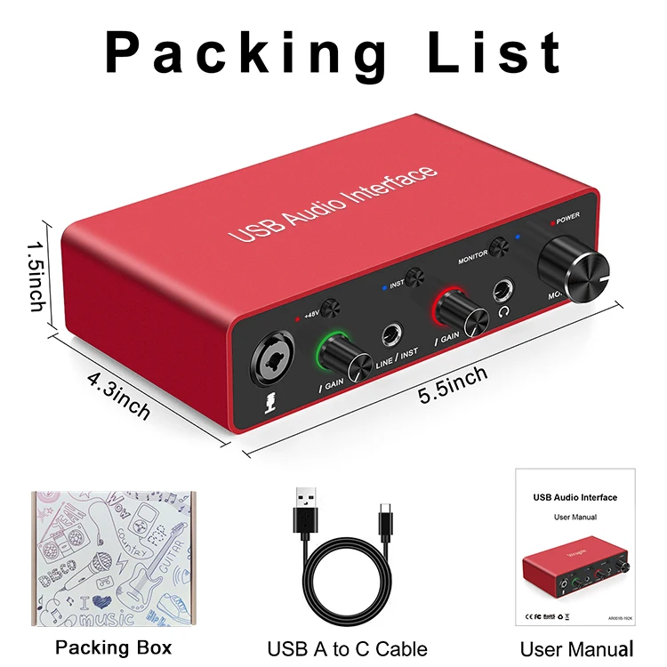 192khz/24bit Usb Audio Interface Sound Cards Solo Xlr Interface Studio