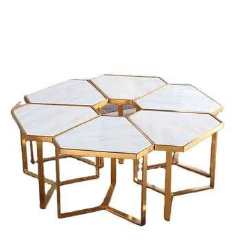 Modern light luxury petal deformable combination gold plated stainless steel marble coffee table