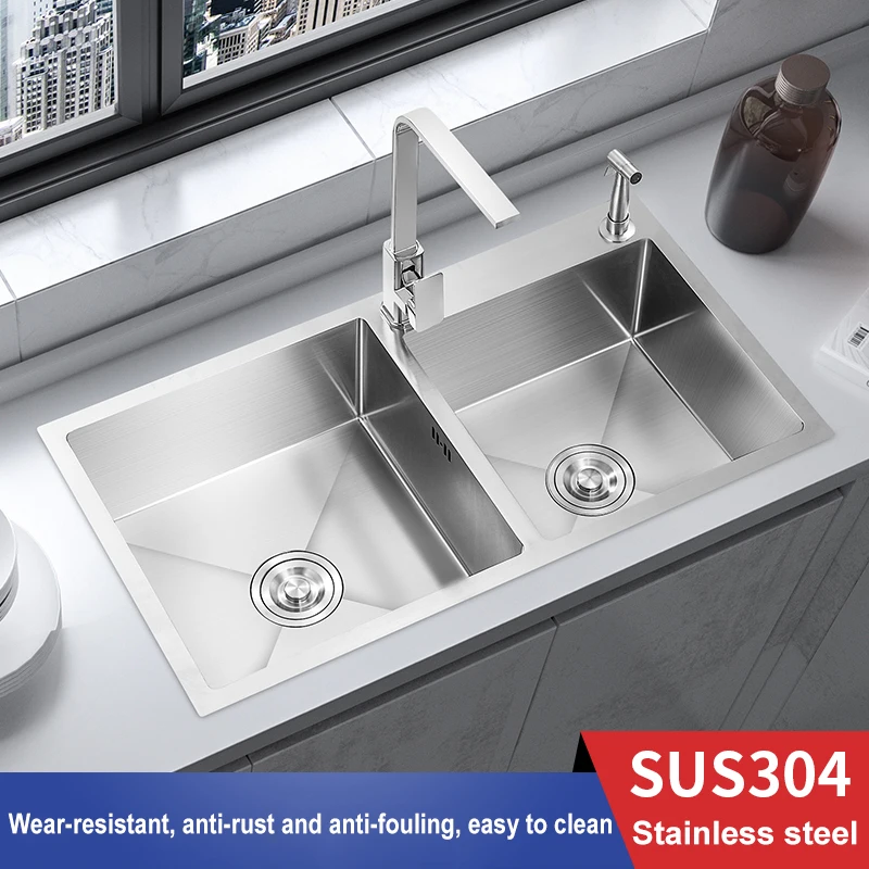 Modern Multifunction Sanitary Ware Wash Basin Double Bowl Undermount 304  Stainless Steel Kitchen Sink