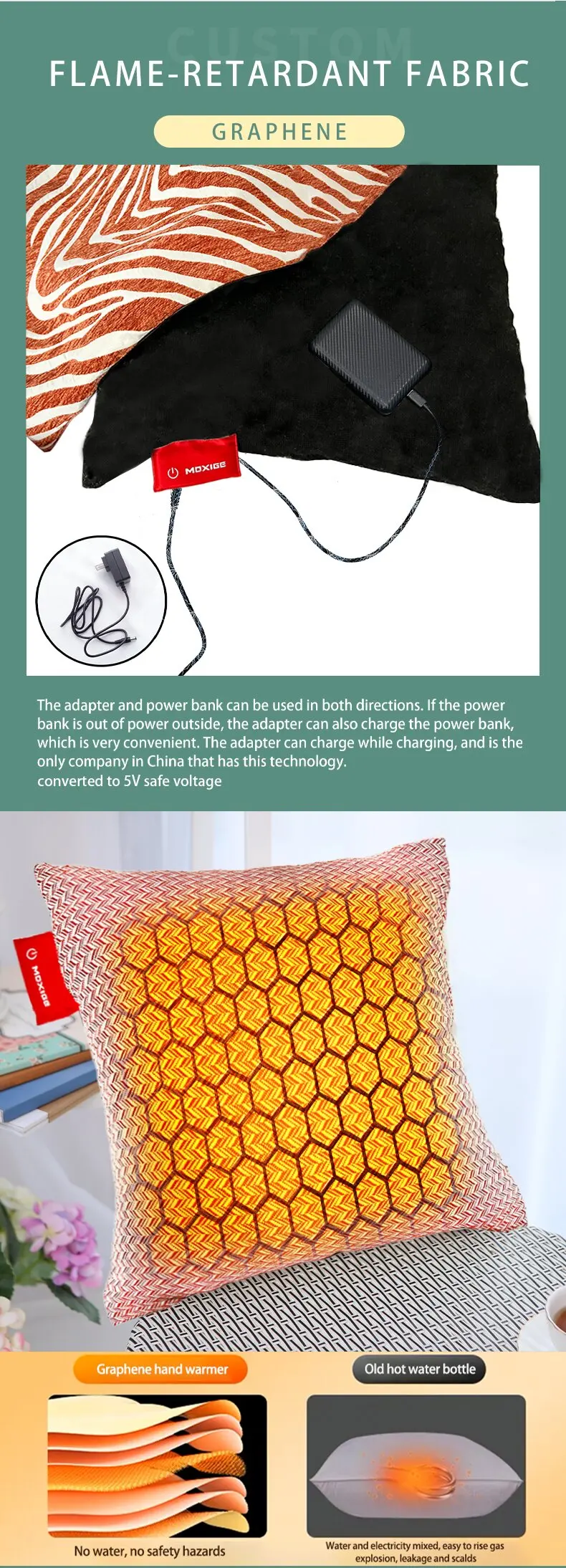 Graphene Flame Retardant Electric Big Heat Throw Pillows Winter Throw