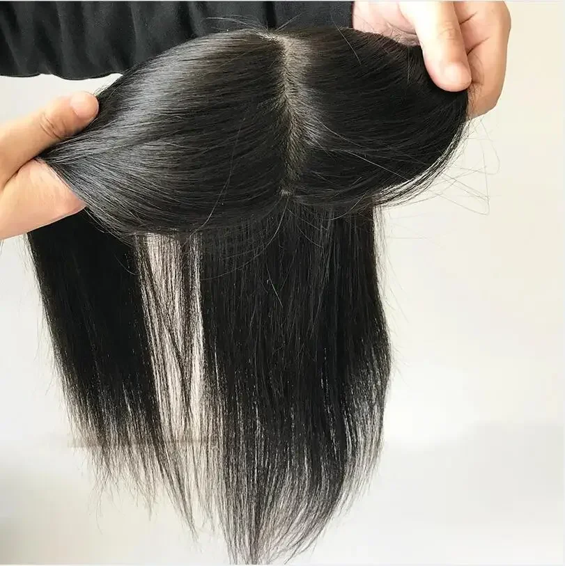 Postiche en cheveux humains vierges européens avec clips pour femmes 12x13CM_voghion.com