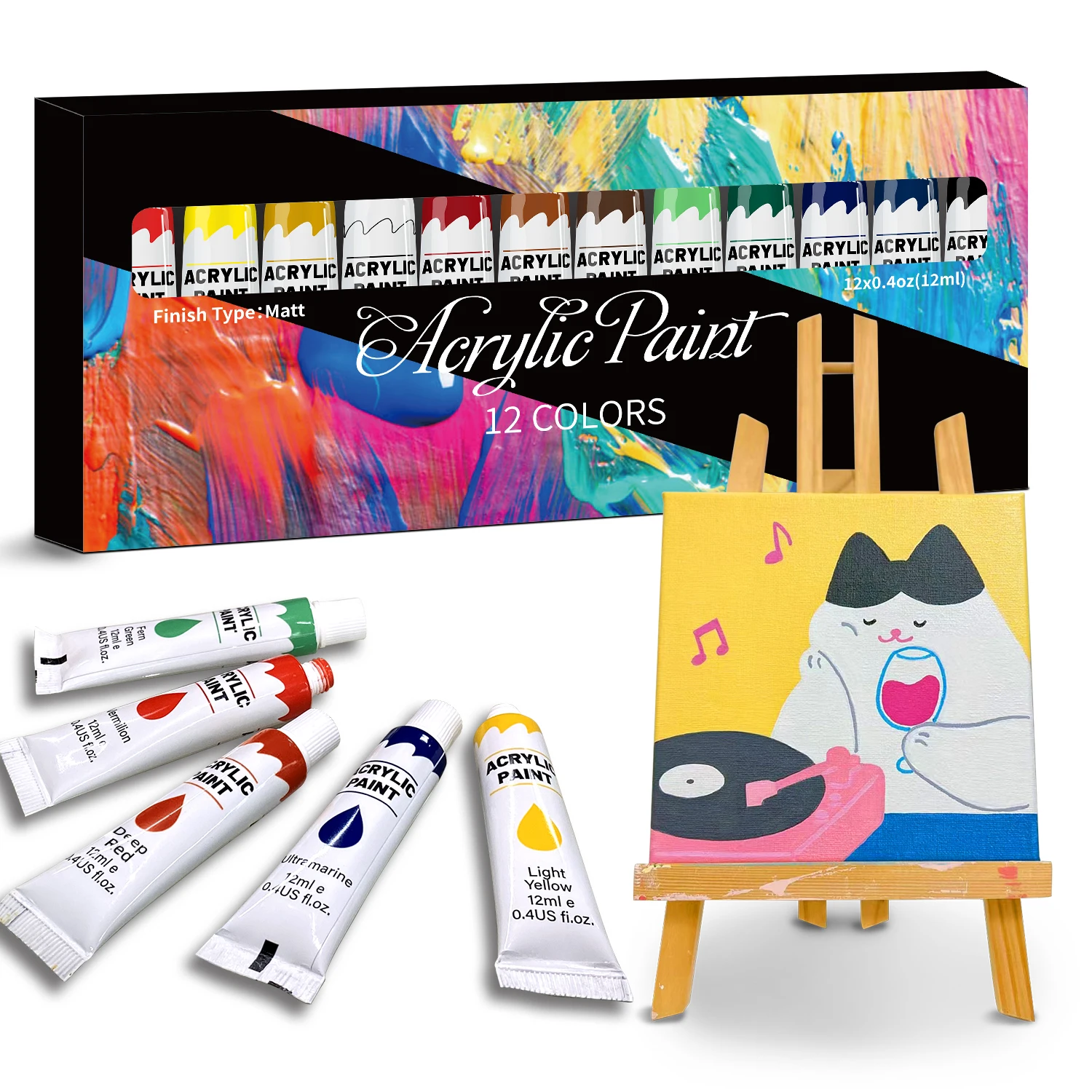 Acrylic Paint Set - 12 Colours, 12ml Each, Perfect for Crafts
