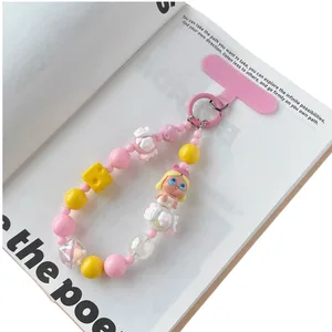 Hit Anti Lost Phone Chain With Beads Cartoon Flower Phone Lanyard DIY Pearl Bag Hanger Keychain