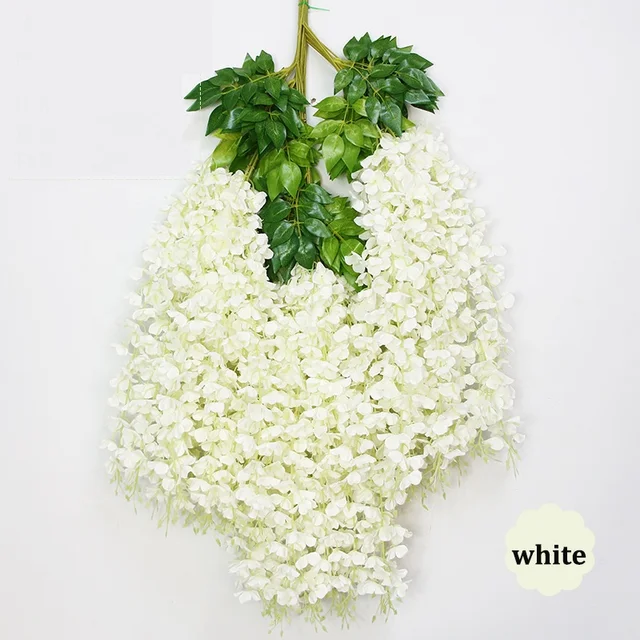 Artificial Silk White Wisteria Flower Hanging White Wisteria Vine Garland for Wedding Ceiling Decorations