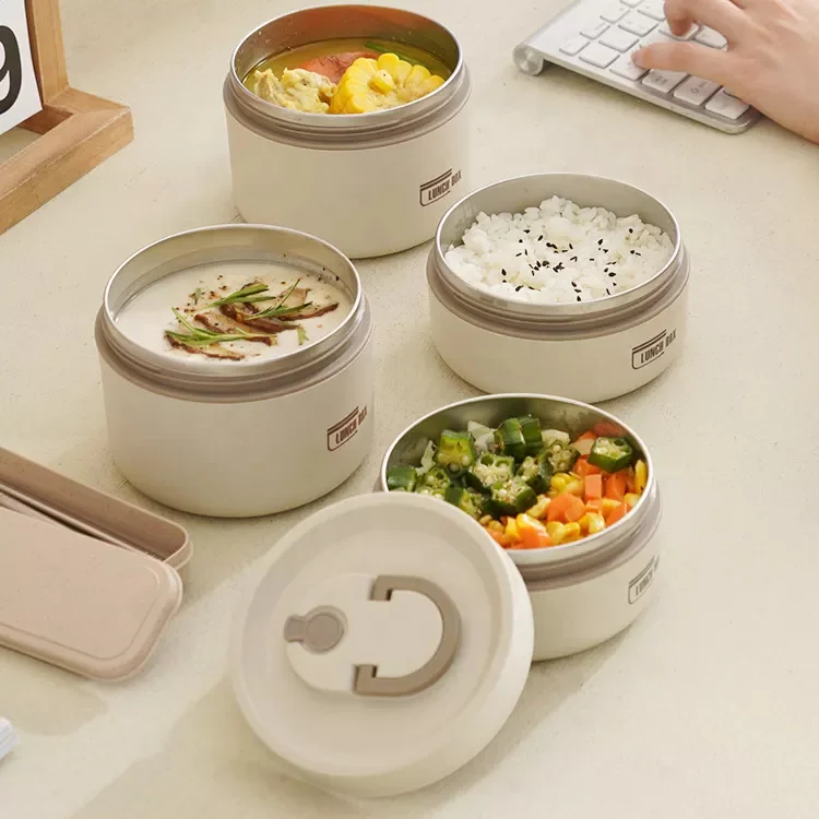 Boîte à Déjeuner Isotherme En Inox 304 De 1,2L - 2 Compartiments, Avec Cuillère Pliable, Idéale Bureau Ou Plein Air