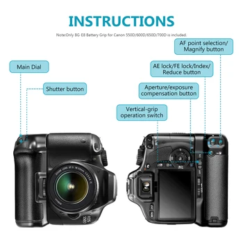Neewer Battery Grip BG-E8 Replacement for  EOS 550D 600D 650D 700D/ Rebel T2i T3i T4i T5i SLR Cameras detail image