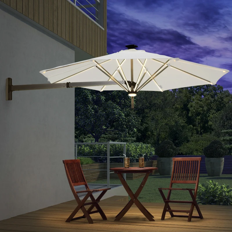 Umbrella with Led Light Extended Wall Mounted Parasol New Sun Shape Design for Patio Retractable Wall-mounted Umbrella