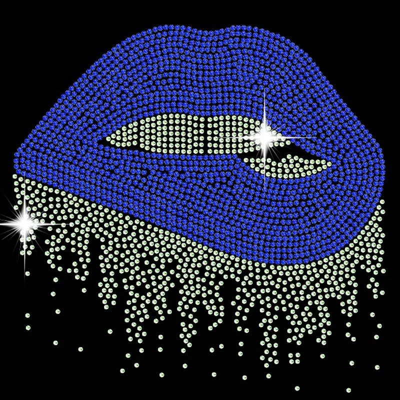 Custom New  Large Red Dripping Lips Rhinestone Diamante Transfer Design Iron on Heat Transfer  Hot Fix Sparkle