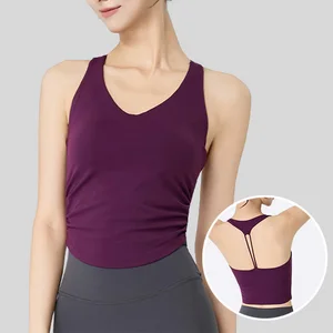 Roregal Custom High Quality Gym Fitness Summer Breathable Fitness Vest V-neck Yoga Top With Fixed Chest Pads