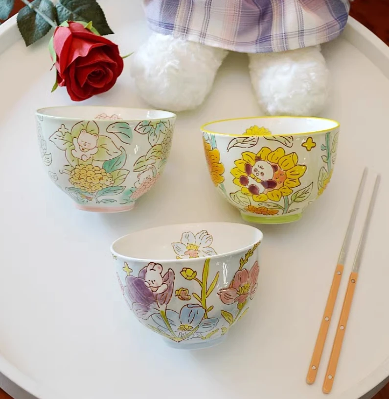 FENN Wholesale Custom Porcelain Hand Painted Microwave Safe 4.5 Inch Soup Noodle Rice Ceramic Bowls Set Salad Bowl