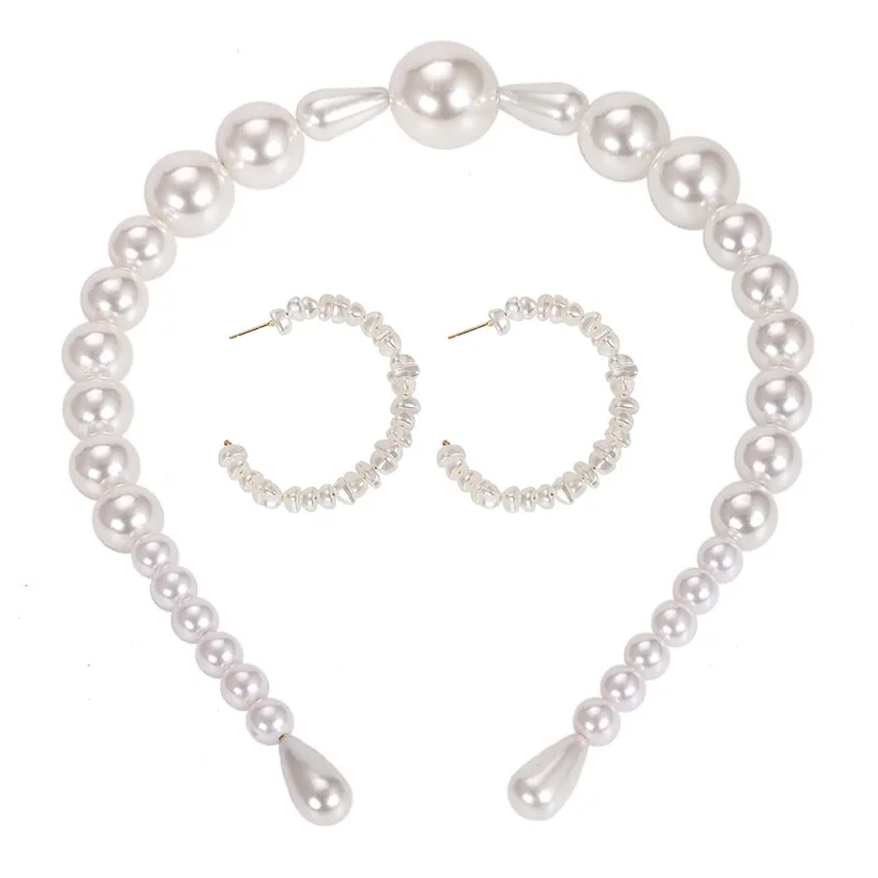 Barlaycs 2022 сетевые обручи для волос с красным жемчугом яркие белые резиновые бусины нажимные набор сережек оптовая