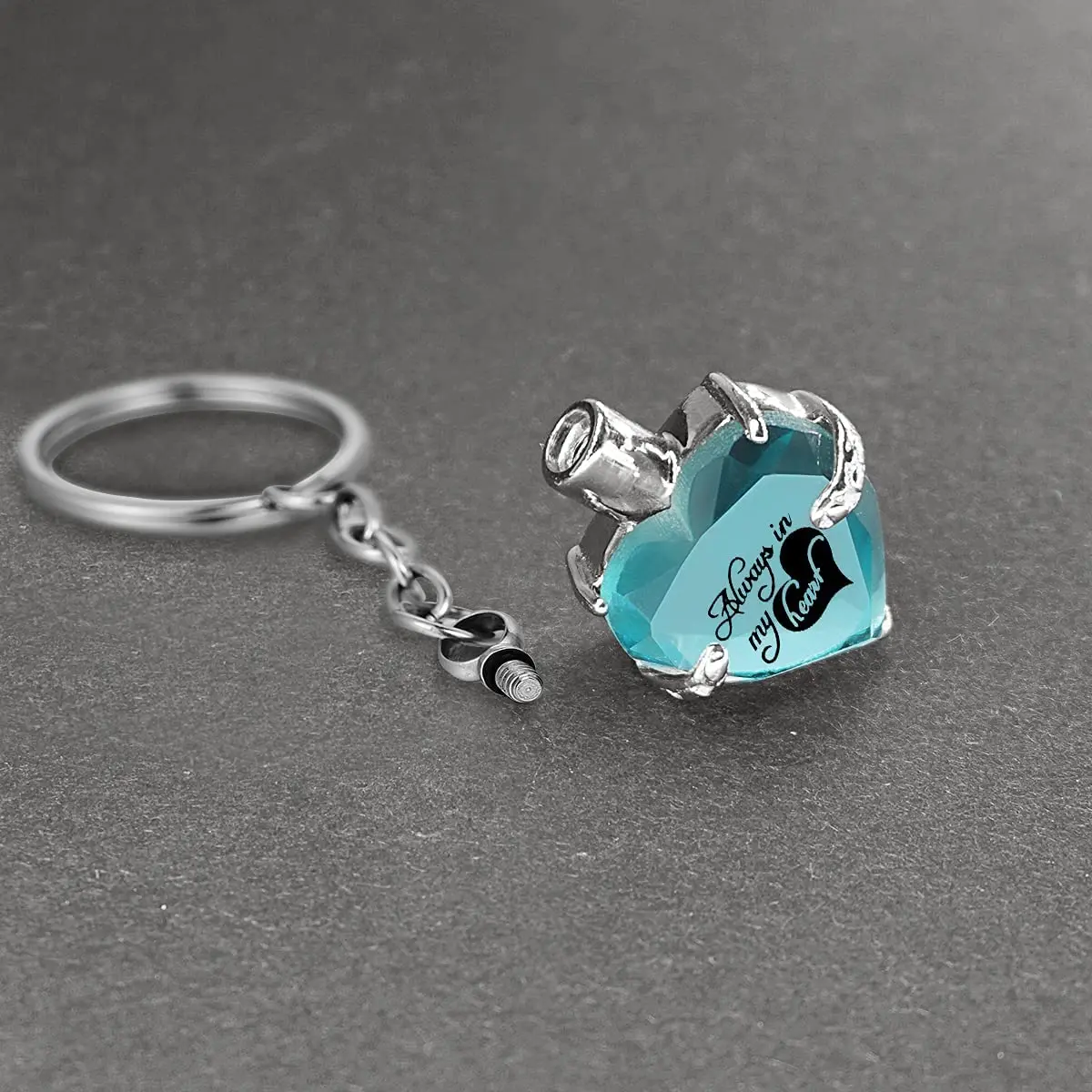 Heart shape Crystal Pendant  KeyChain Cremation Urn Memorial for Human Pets Ashes KeyRing Men Women Jewelry - Always in my heart