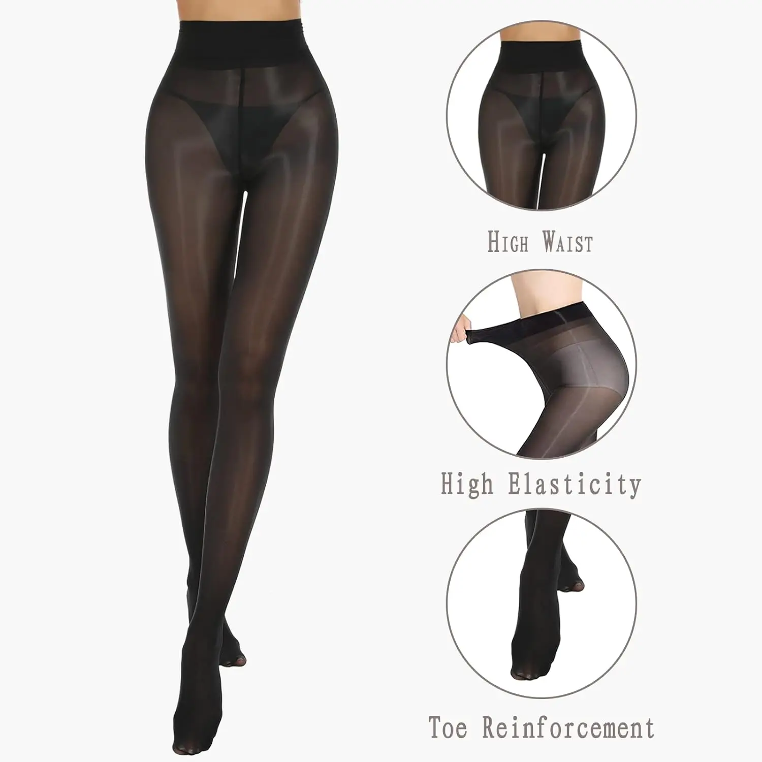 MANZI 2 Pairs Women's Shiny Sheer Tights - High Waist Silky Nylon Pantyhose (Multiple Colors)