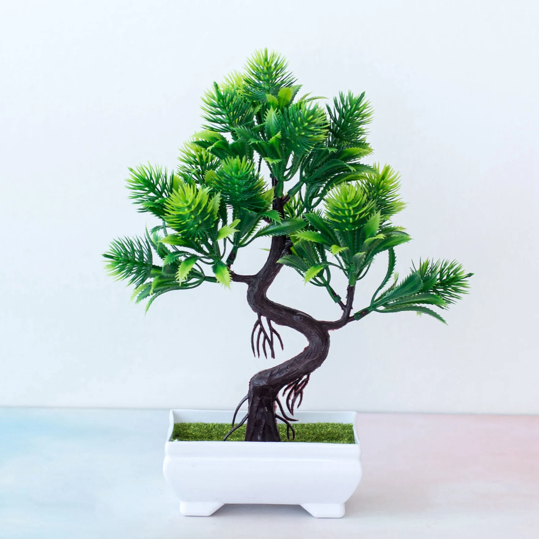 Super Z Plastic Flower Computer Desk Office Bathroom Decoration Mini Bonsai  With Plastic Flower Pot
