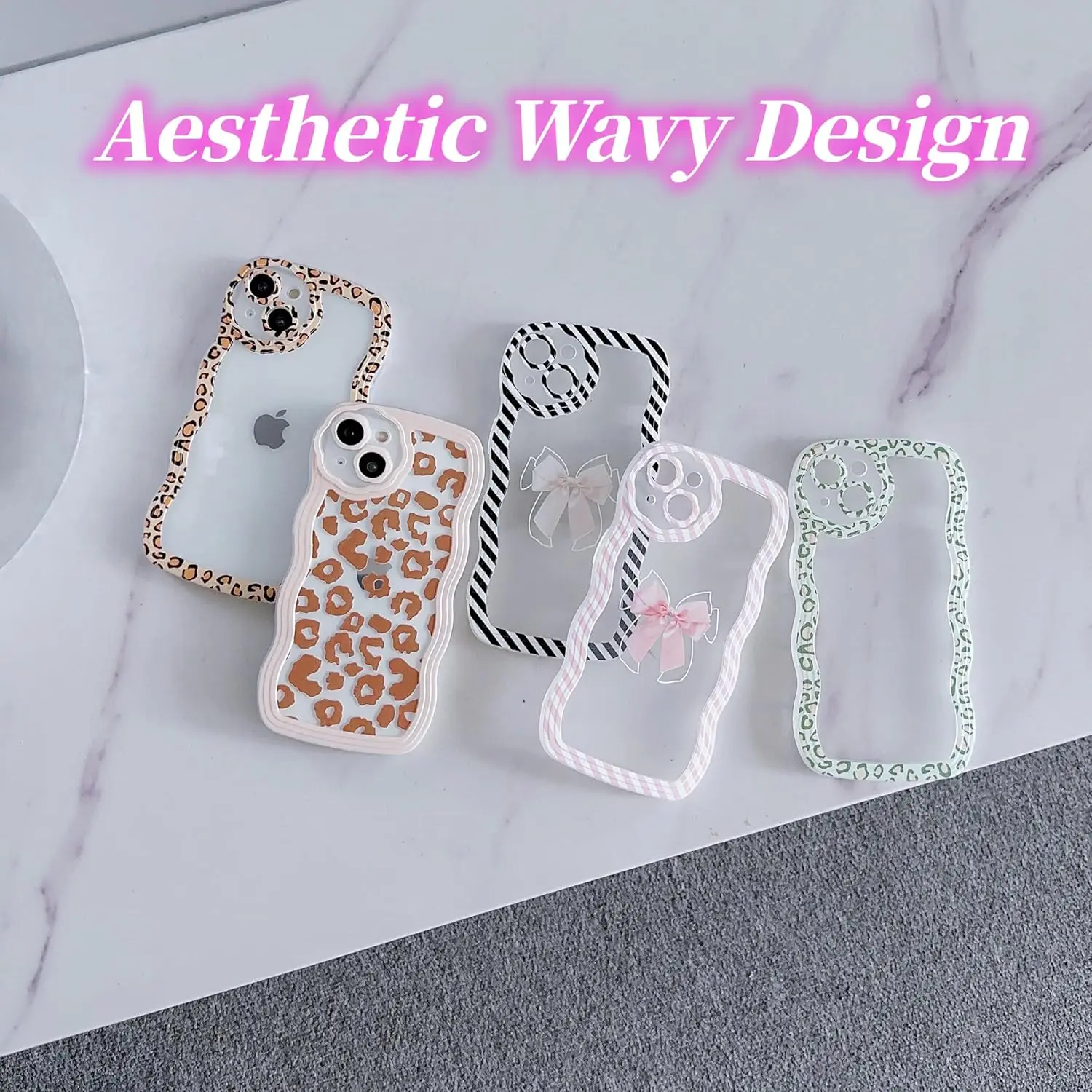 Cute Case for iPhone 16 Pro Max Clear with Bow Design for Women Girls Aesthetic Cute Stripe Frame Wavy Soft Shockproof Covers supplier