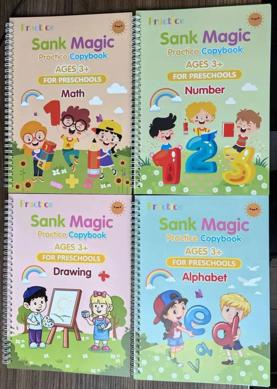 Hot Sale 4pcs/Set English Sank Magic Practice Copybook Kids Spiral Notebook Child Book Printing Sank Magic Copybook factory