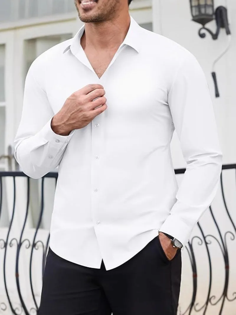 seamless dress shirt BAROCCO Mens Seamless Bold Plaid Shirt Long Sleeve BLUE Black White XL Button Down Stretch Woven