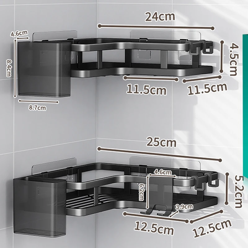 Bathroom Adhesive Toothpaste Storage Rack Caddy Shower Corner Organizer Shelves With Hooks