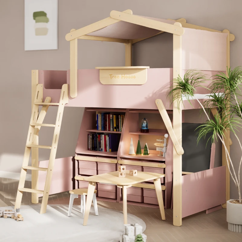Multifunction Kids Treehouse Long Junior Double Loft Bed Furniture Set Children's Playhouse Design Kids Beds for Girls and Boys