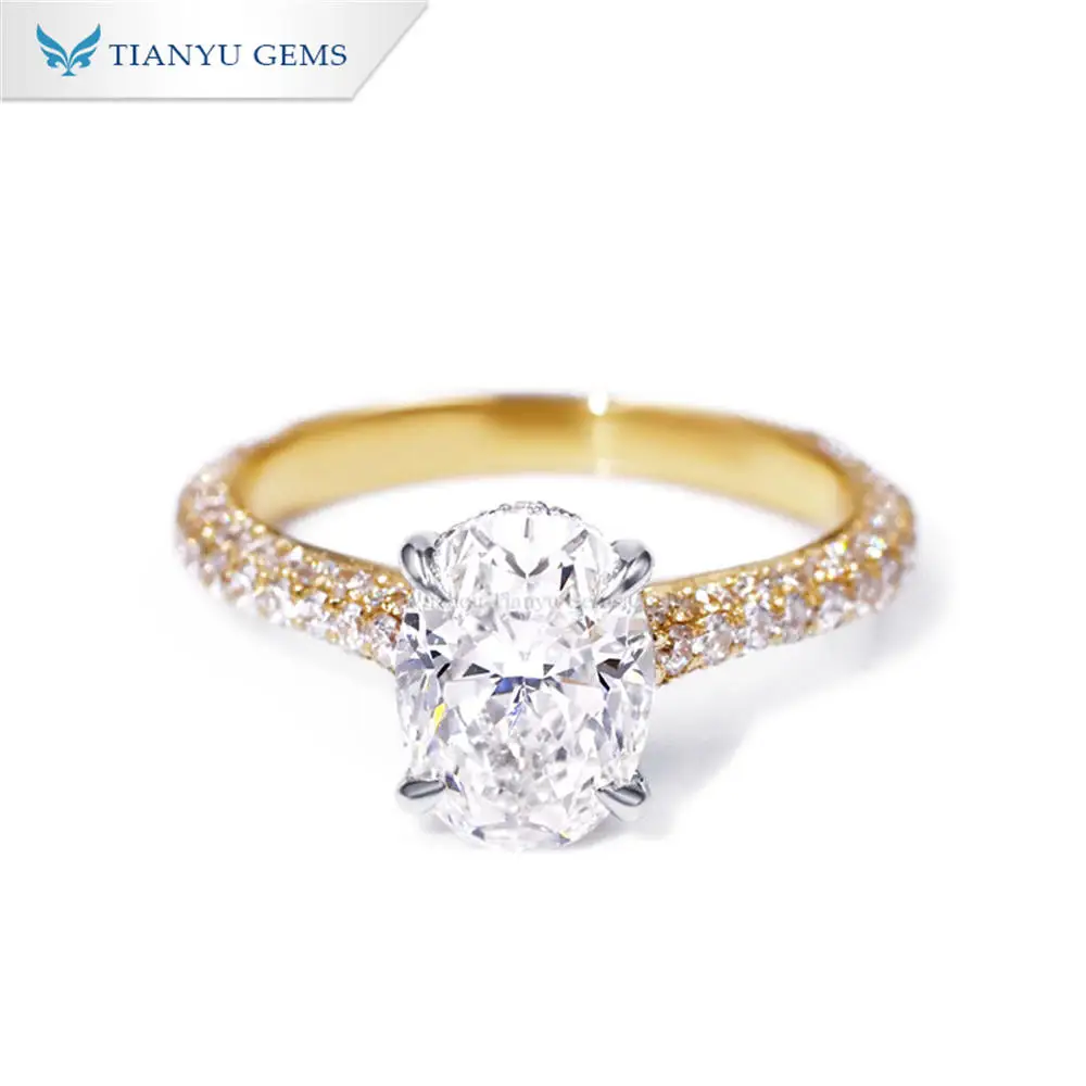 Tianyu Custom Jewelry 1 2 3 4 5 10 Carat Real 14K 18K Oval Lab Created CVD Wedding Solid Gold Lab Grown Diamond Engagement Ring