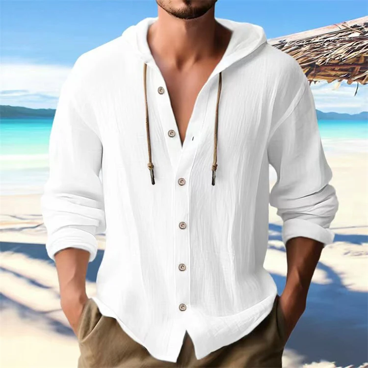 Chemise Homme En Lin Coton Manches Longues - Style Décontracté Plage été Avec Poche - Coupe Regular