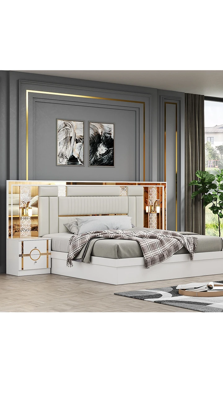 Royal Classic Luxury King Size Double Bed With Wooden Wardrobe Dresser ...