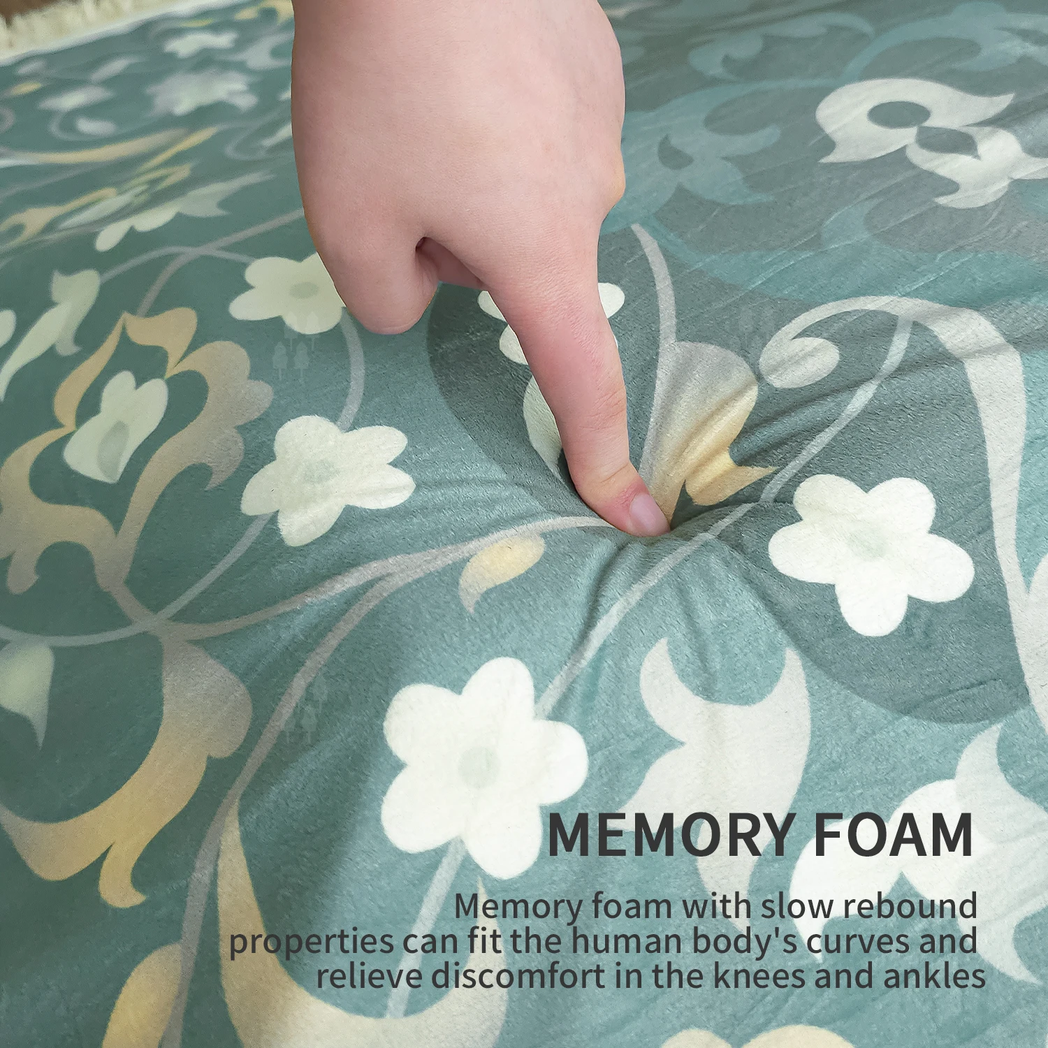 Tapis de prière ergonomique en mousse à mémoire de forme pour le Ramadan, soulageant les douleurs aux genoux, avec pompons (coffret cadeau)._voghion.com