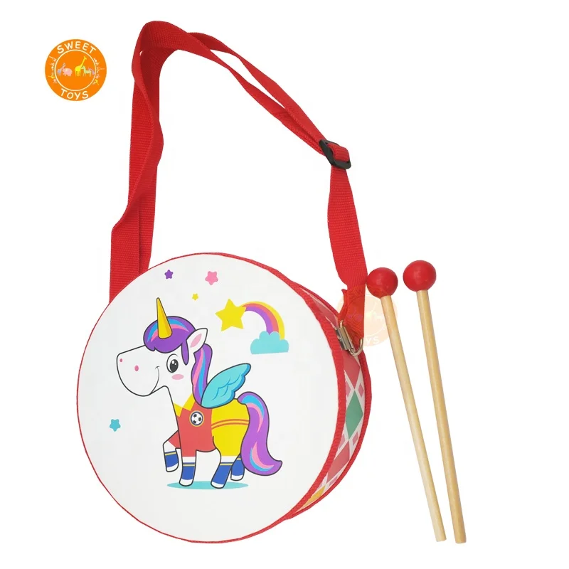 Сенсорные музыкальный инструмент игрушки 6 дюймов деревянный барабан с регулируемым ремешком и 2 барабанные палочки для детей ясельного