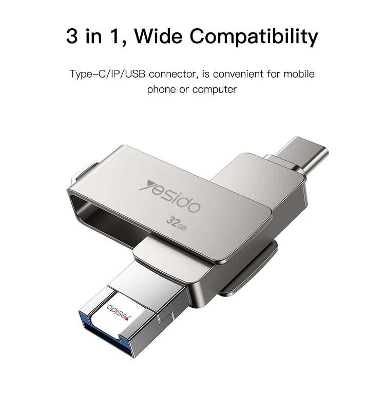 YESIDo New Design Zinc Alloy Shell with OTG Adapter Function USB Memory Sticks Memory Cards