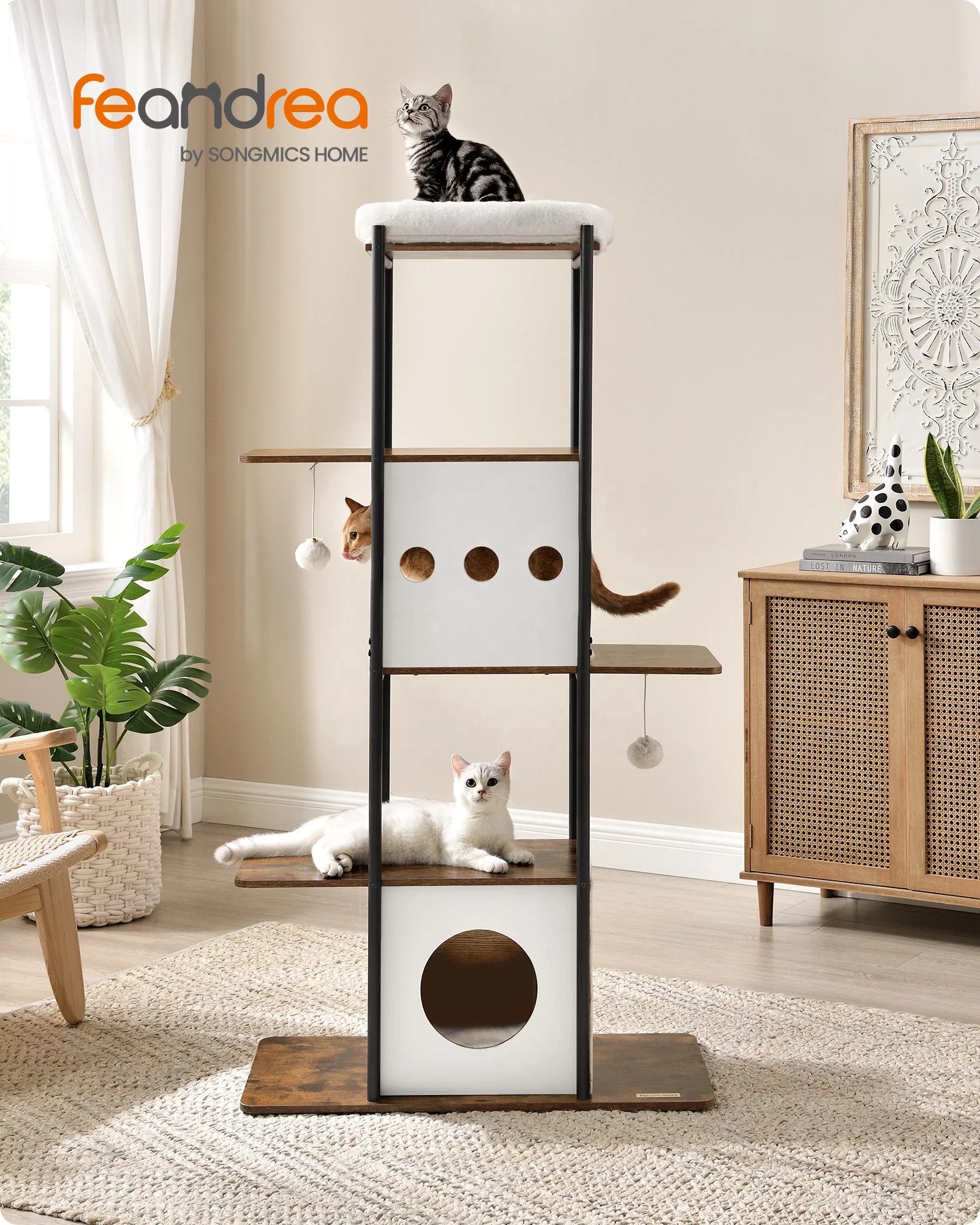 Feandrea Wholesale Wooden Cat Tree House Pet Furniture Custom Luxury Cat  Scratcher Tower