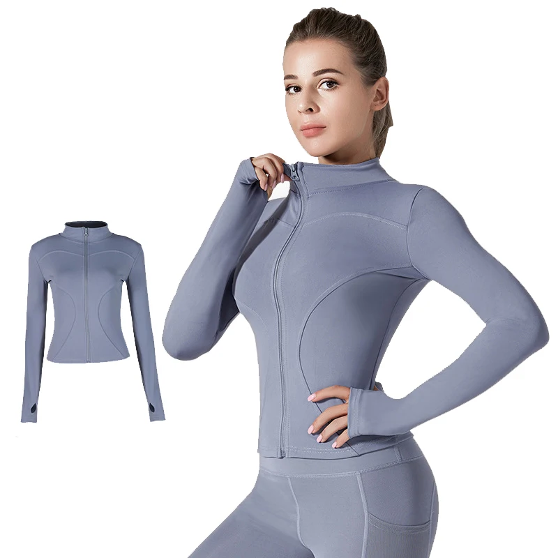 Custom Logo OEM Sports Women Jackets Slim Fit Sportswear Long Sleeve Front Zipper Yoga Wear Workout Running Yoga Jacket