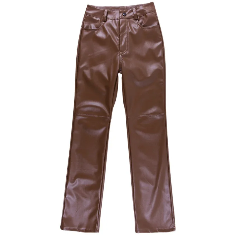 Pantalones Rectos De Cintura Alta De Cuero Pu Para Mujer,Pantalón Marrón  Con Cinturón - Buy Cuero De La Pu De Abertura Pantalones,Cuero De La Pu  Pantalones Con Cinturón,Pantalones Rectos Product on Alibaba.com
