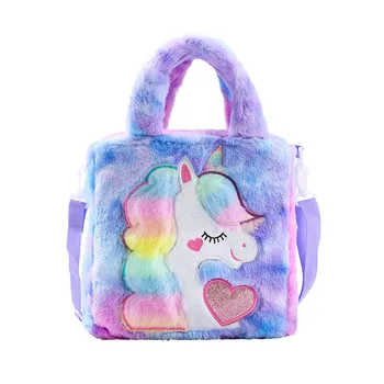 2022 New Style cartoon embroidered plush shoulder bags cute girl child handbags unicorn girl cross-body bags