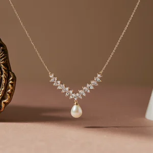 925 Sterling Silver Moissanite Leaf Cluster Necklace Teardrop Pearl Pendant Elegant Wedding Jewelry Hypoallergenic Customizable