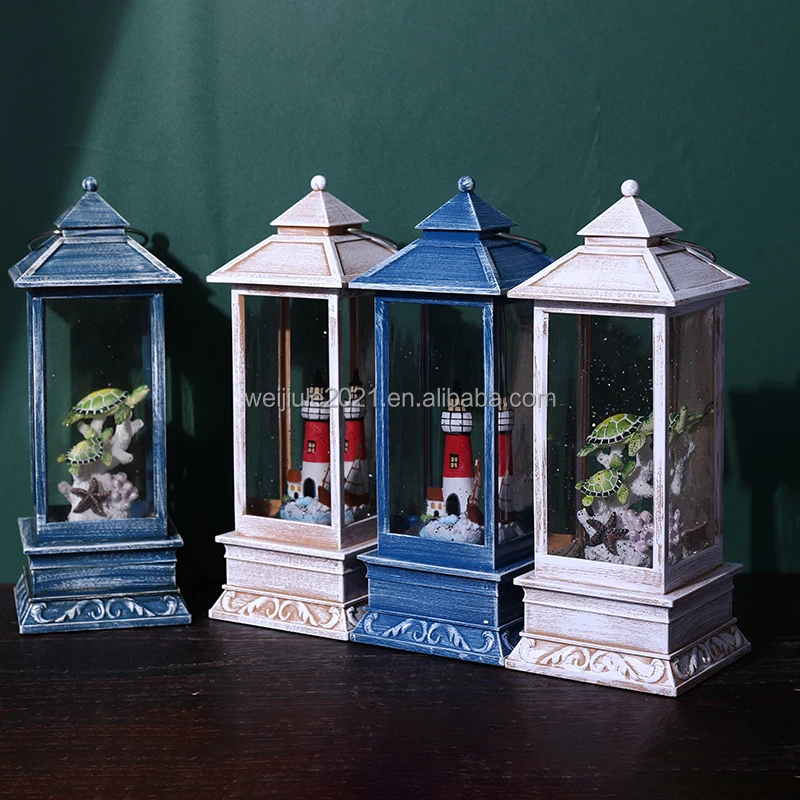 New resin lighthouse design and decorative wind lamp, unique rotating water-light snow globe