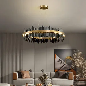 JACKSUN Modern Luxury LED Black Gold Chandelier New Round Design with Copper for Hotel and Home Decor Pendant Light