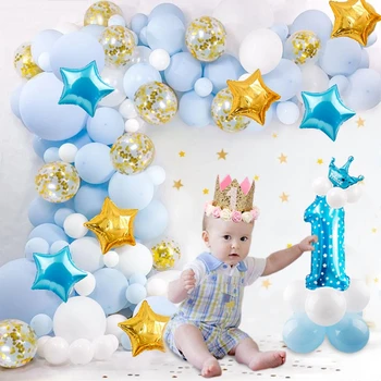 Blue Pink Balloon Garland Confetti Balloon First Birthday Boy Girl 1st Birthday Party Decor 1 2 3 Year Old Baby Shower