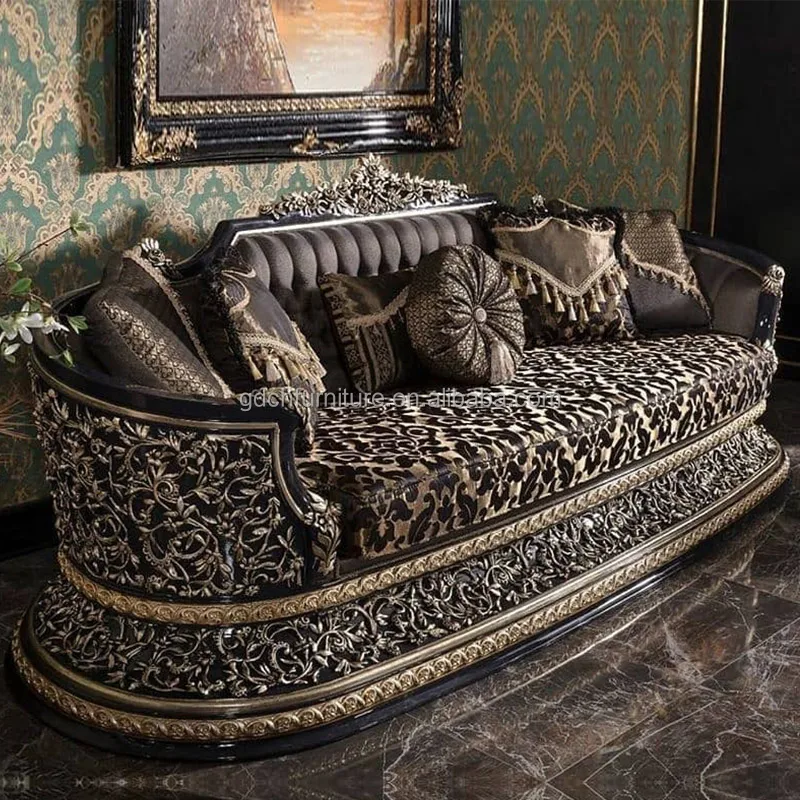 European Royal Classic Sectional Fabric Sofa Set 3 Seats French Solid