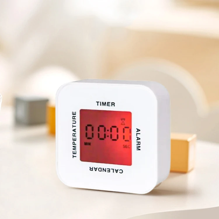 CE. ROHS Promotional 4 Side Colorful Rotating LED Digital Alarm Clock Cube Table Alarm Clock