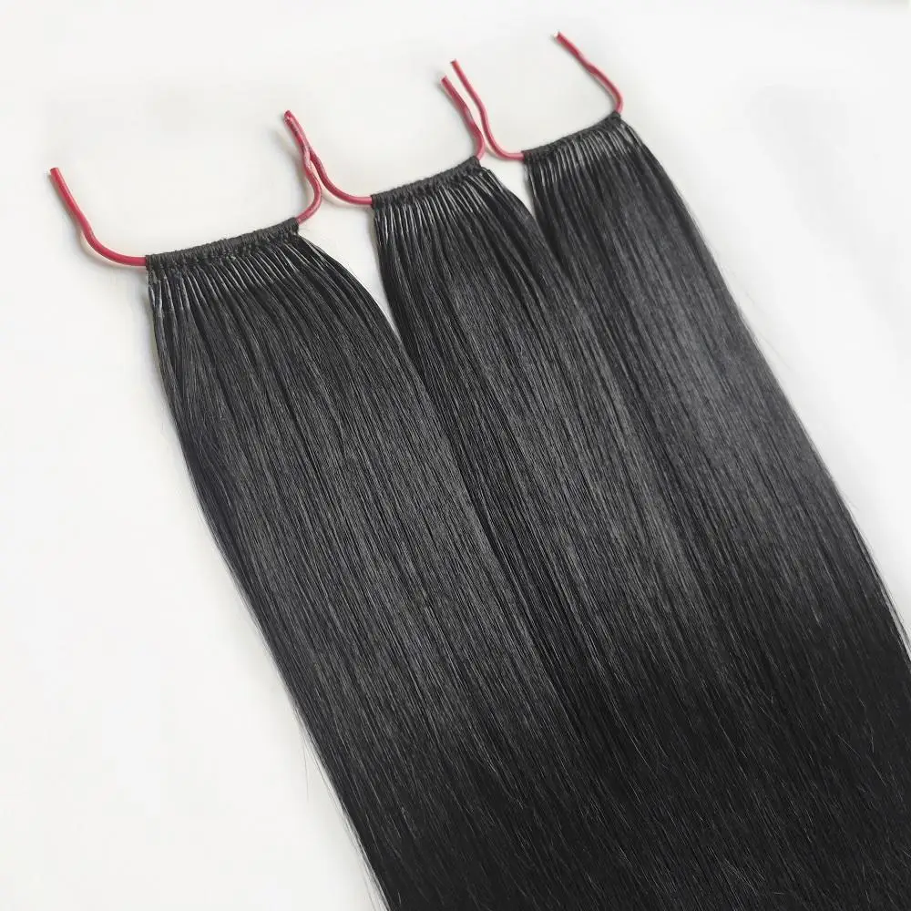 Cotton Thread Hair Extensions with Two Strands Super Quality Korea Knotted Remy Hair