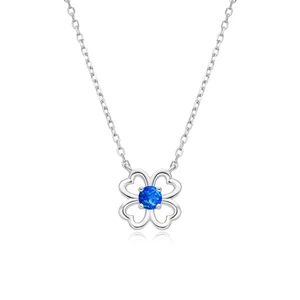 925 Sterling Silver Four Clover Rhodium Plating Fire  OPal  Bowknot Pendant Chic Bling Jewelry Necklace