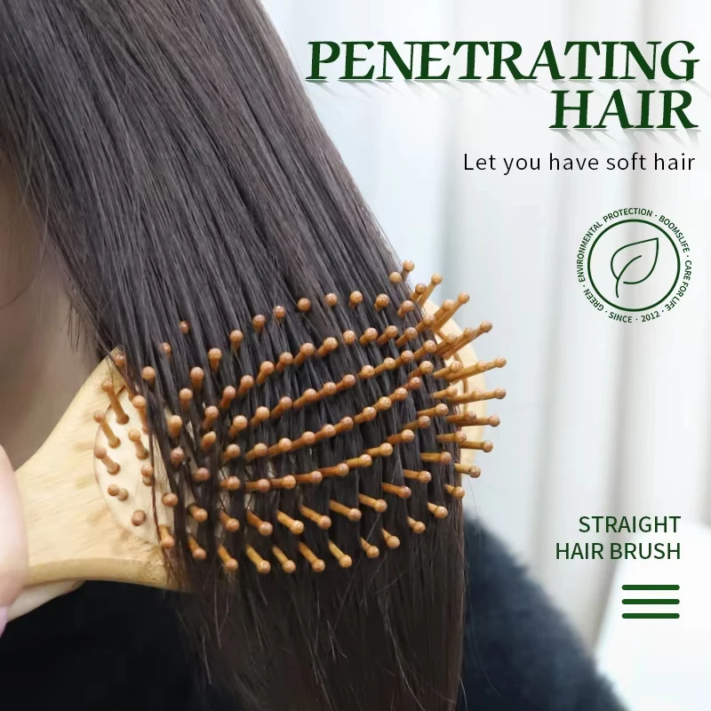 Best Selling Natural Bamboo Scalp Massage Comb All Wood Hair Brush with Wooden Bristles Customized Bamboo Brush for Curly Hair