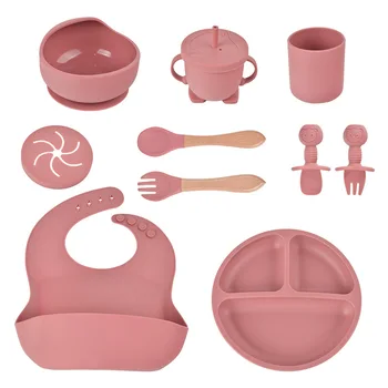 Food Grade Soft Silicone Baby plate set non-toxic Baby Training Spoon Fork kids lunch box set children's silicone tableware